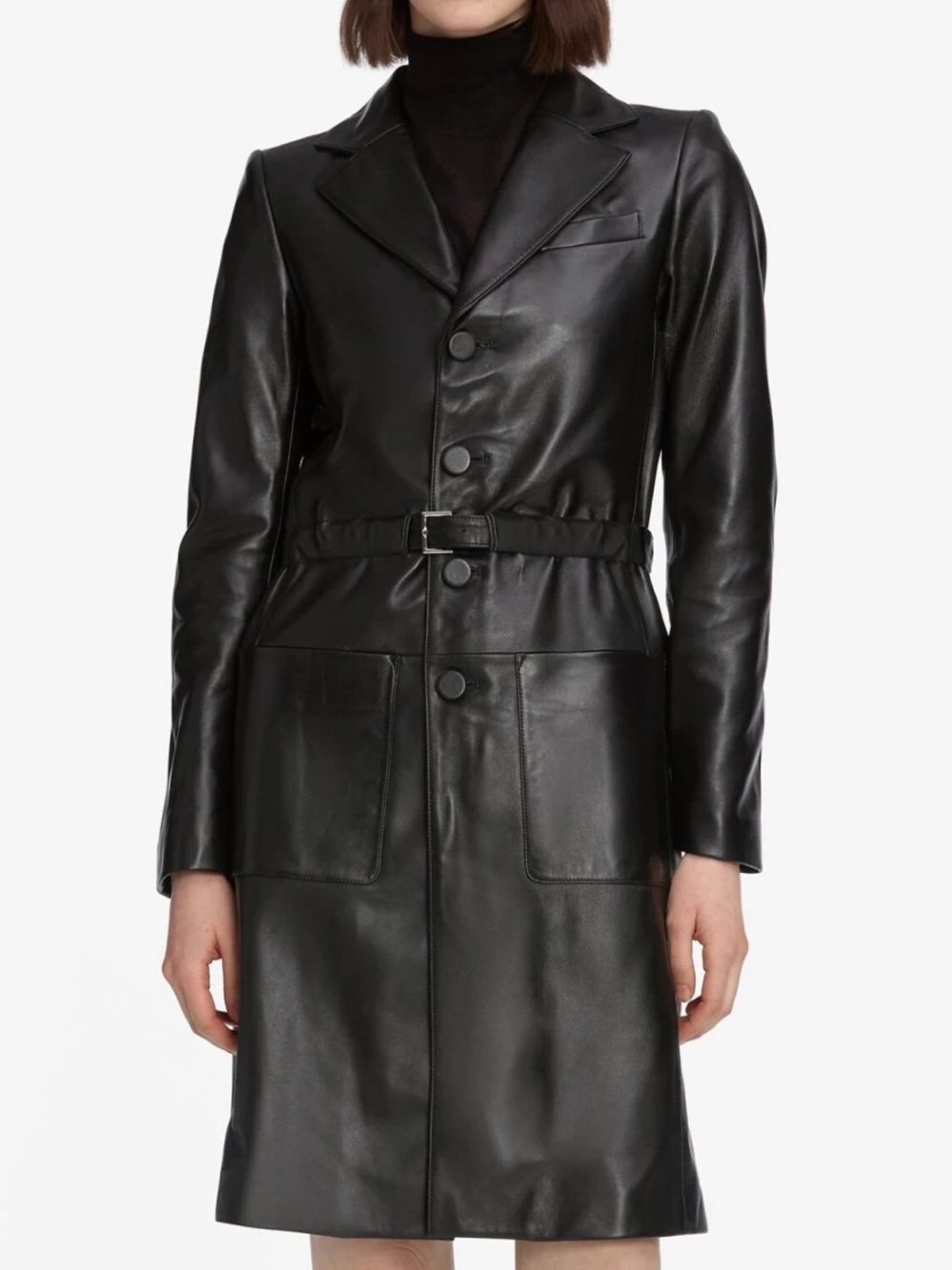 FRAME THE LONG LEATHER BELTED JACKET********SIIZE: 4